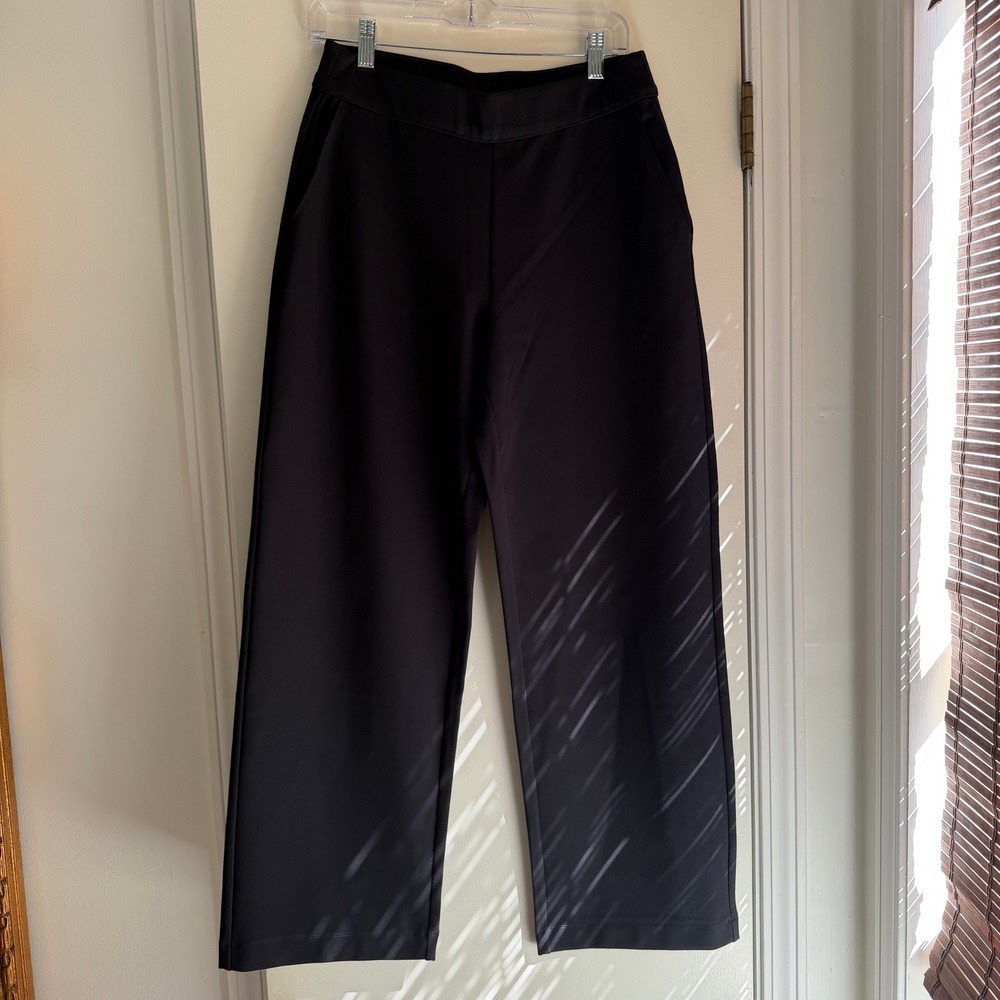 Soft Surroundings Wide Leg Cropped Pants Women's Black Career Casual Size S